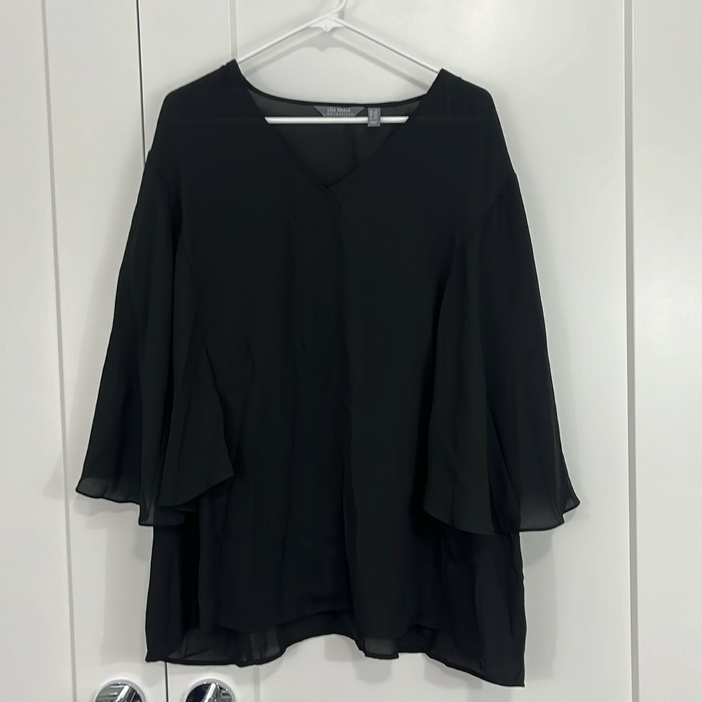 Lisa Rinna 2XL Black V-Neck Flowy Blouse Top - Picture 2 of 9
